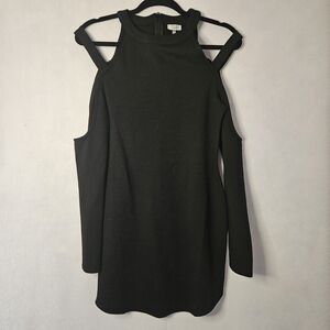 TOBI Sz M Black Cocktail Fitted Dress Shoulder Cut Outs Stretch Thick